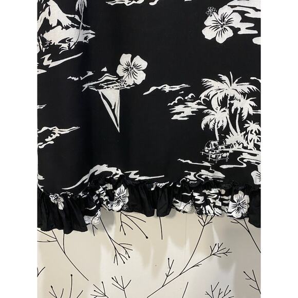 VTG PARADISO Womens M Black White Hawaiian Tropical Flowy Rayon Dress Summer - Picture 3 of 5